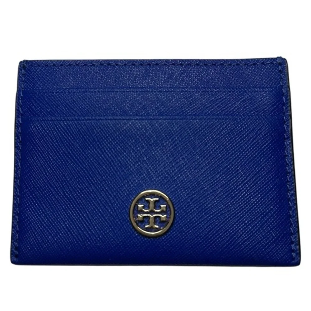Tory Burch Royal Blue Leather Gold Logo 3 x 4 Card Holder